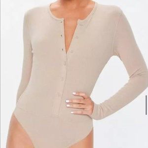 Nude button down bodysuit knit top
